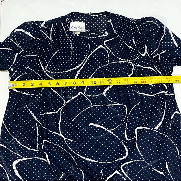 Vintage 70s Lynn Davis Sheer Blue White Polka Dot Dress With Tie Union Tag Sz 12 - Picture 15 of 16